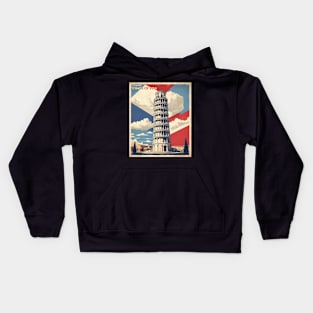 Leaning Tower of Pisa Italy Vintage Tourism Travel Poster Kids Hoodie